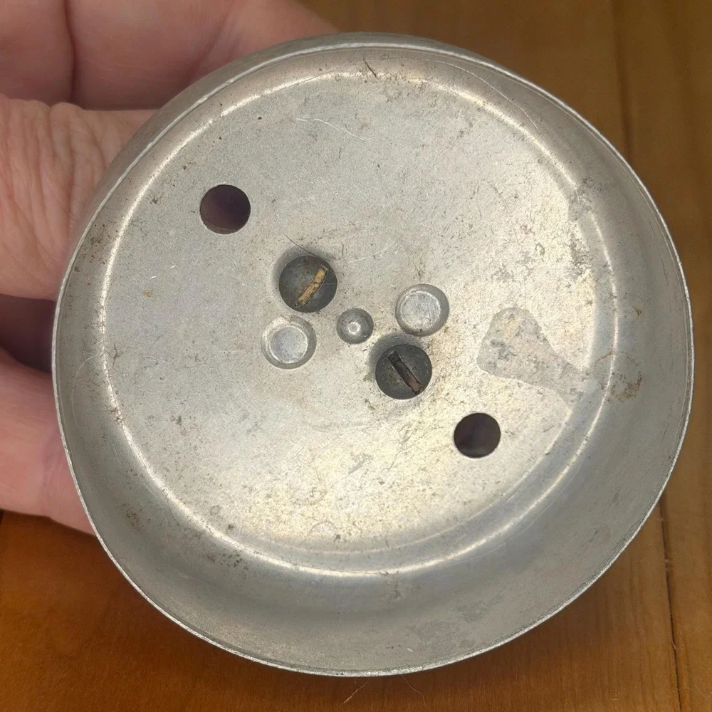 Vintage Aluminum Biscuit Cutter, Turned Wood Knob, Rustic Kitchen Tool 2.75